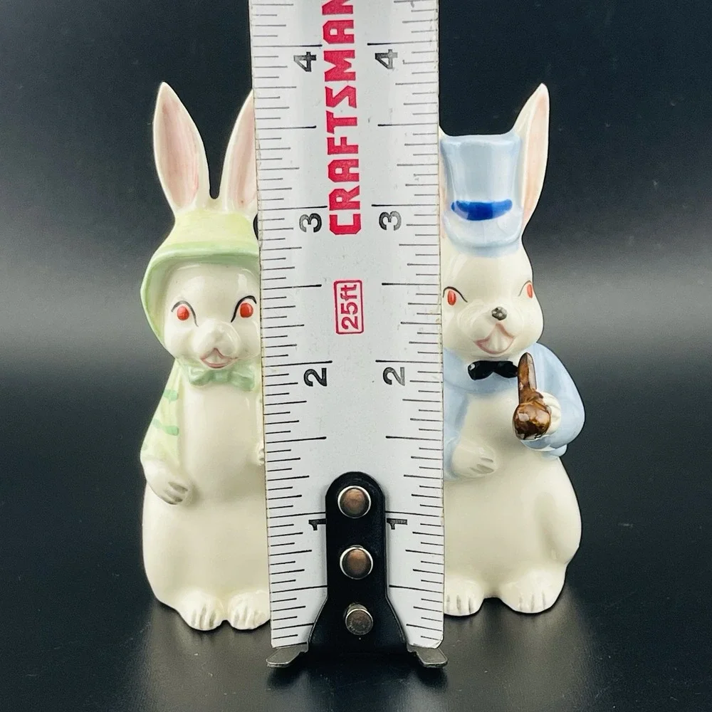 Vtg Mr & Mrs Bunny Rabbits Figure Top Hat Fine A Quality Japan Set Lot of 2 Rare